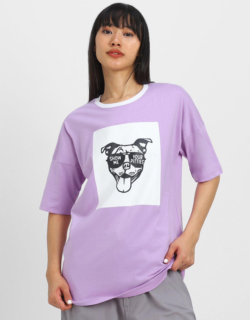 Show Me Patties Lilac Oversized Fit Graphic T-Shirt