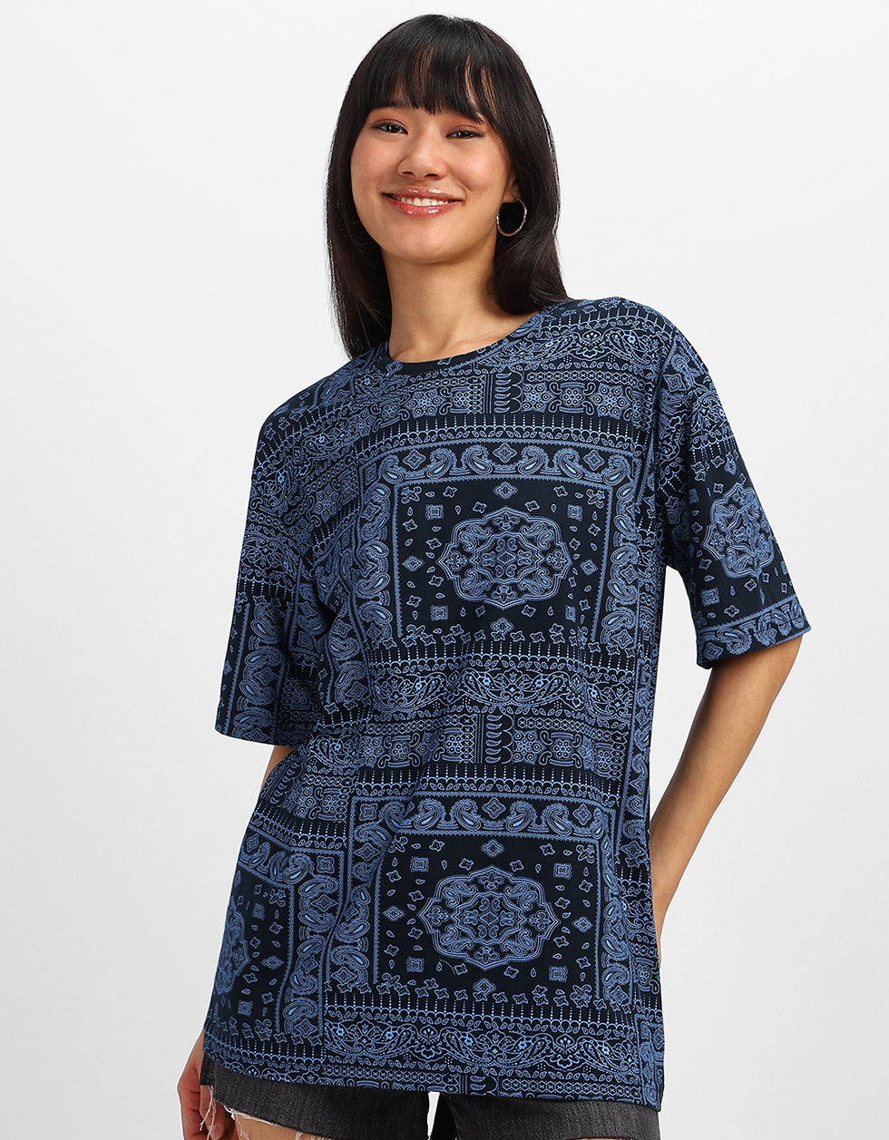 Paisley Printed Navy Oversized T-shirt