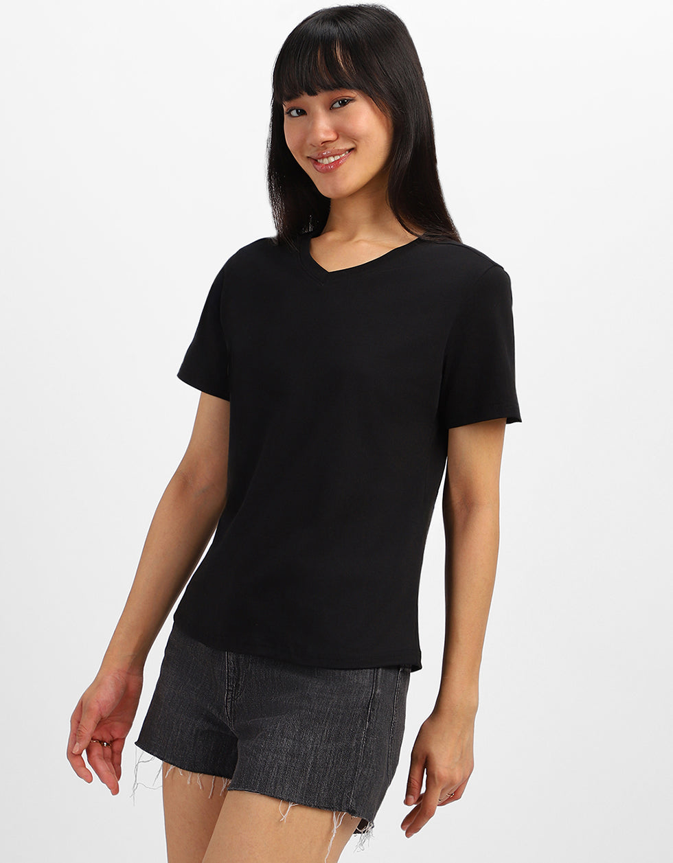 Black Plain V-Neck Regular Fit T-Shirt