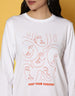 No Guessing Printed Ribbed Full Sleeve Round Neck White T-shirt Dress