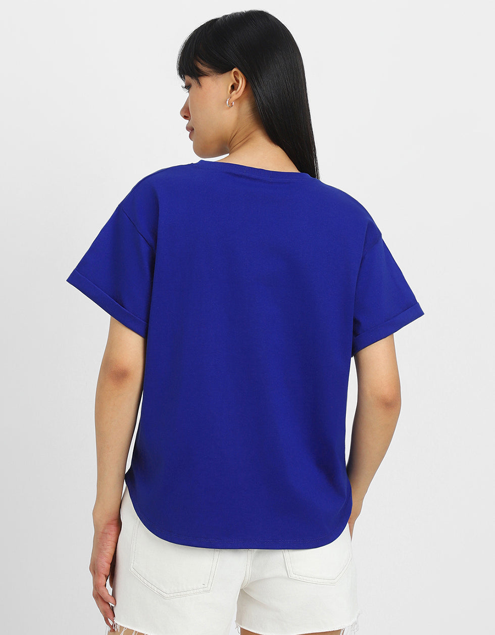 Blue Plain Boyfriend Fit T-Shirt