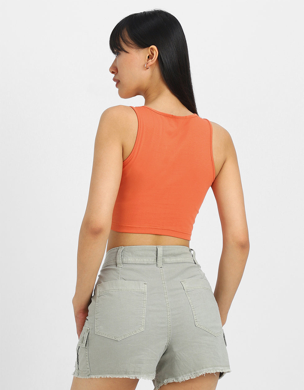 Orange Graphic Printed Round Neck Cropped Tank Top