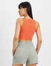 Orange Graphic Printed Round Neck Cropped Tank Top