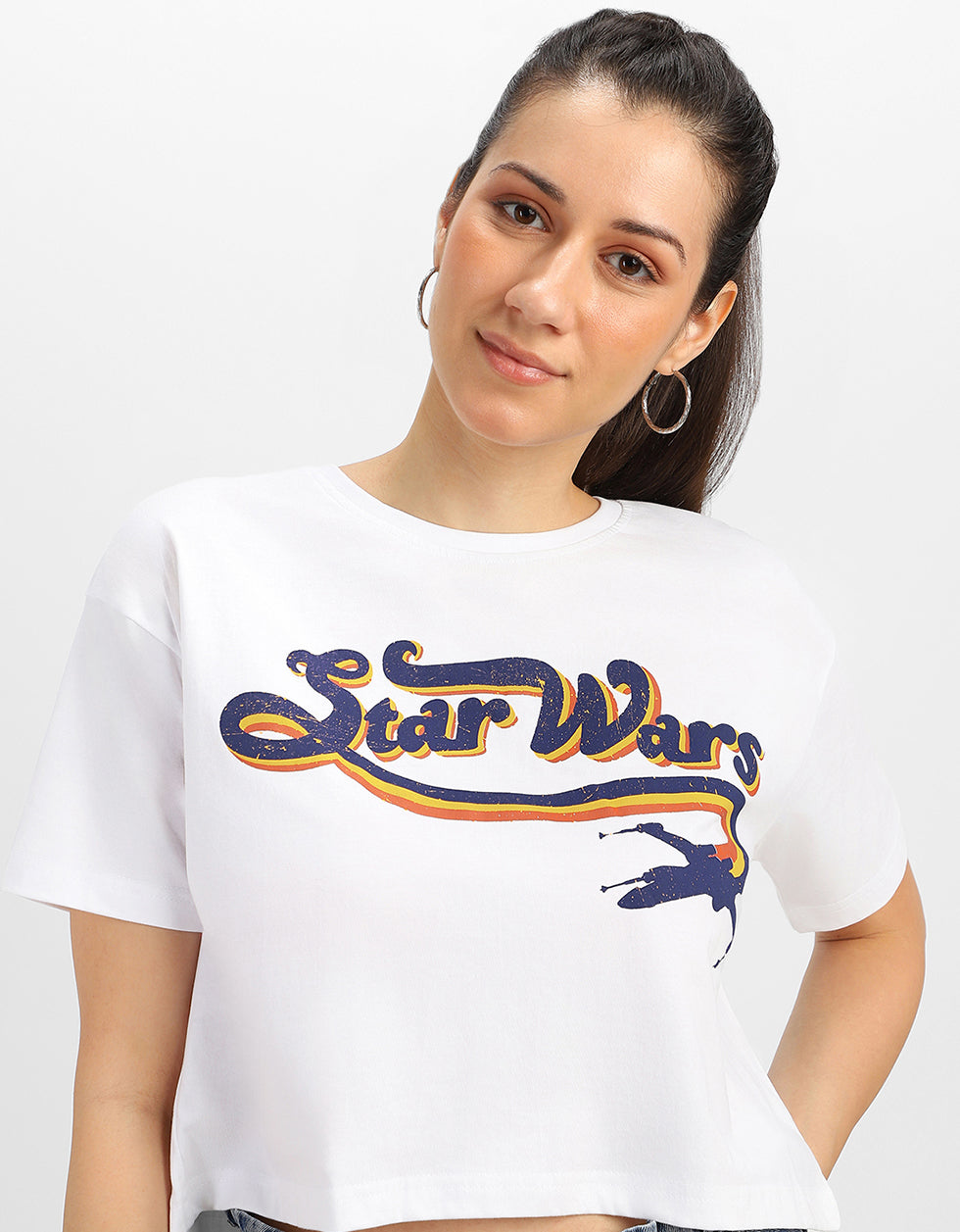 Star Wars White Graphic Printed Crop-Top