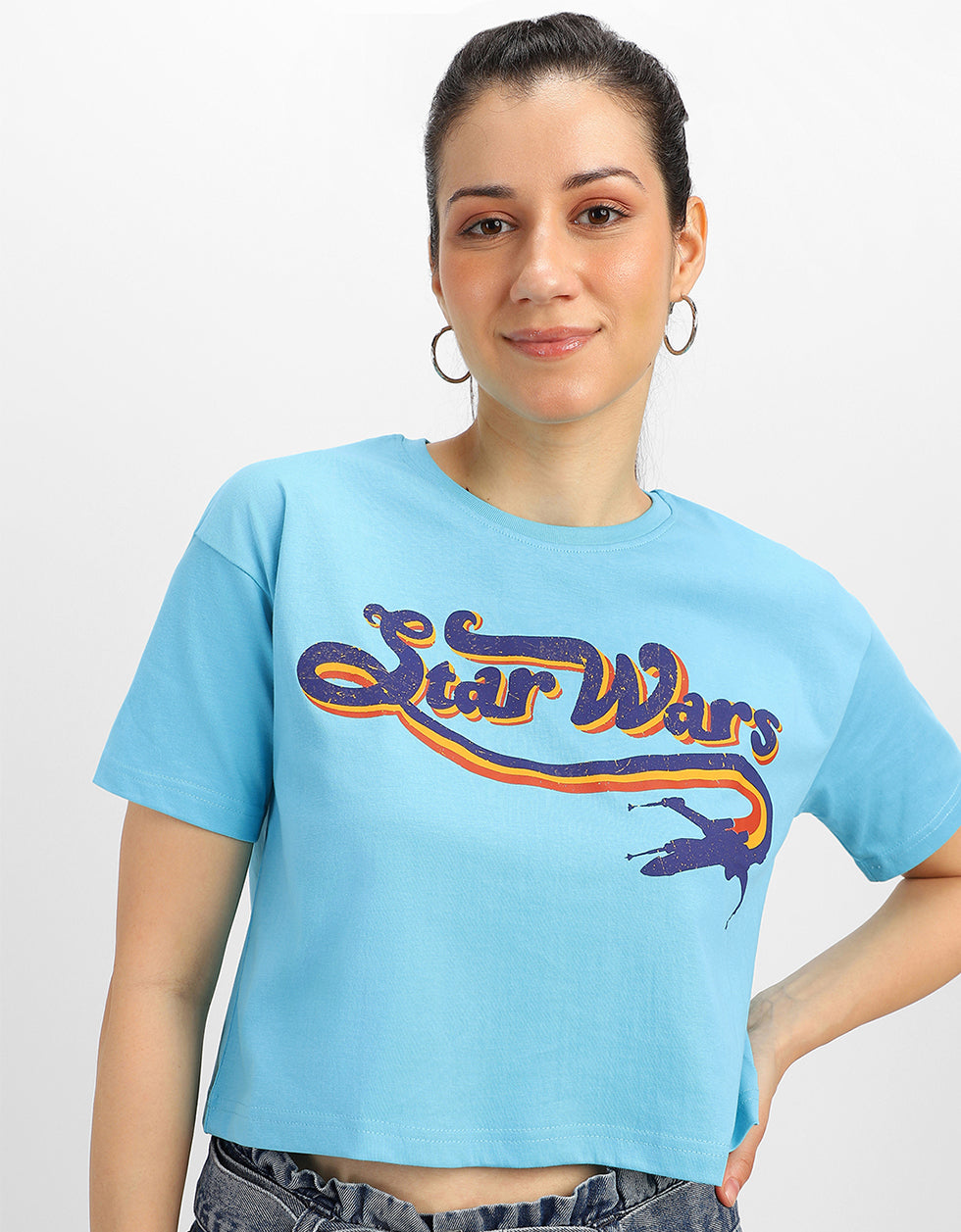 Star Wars Blue Graphic Printed Crop-Top