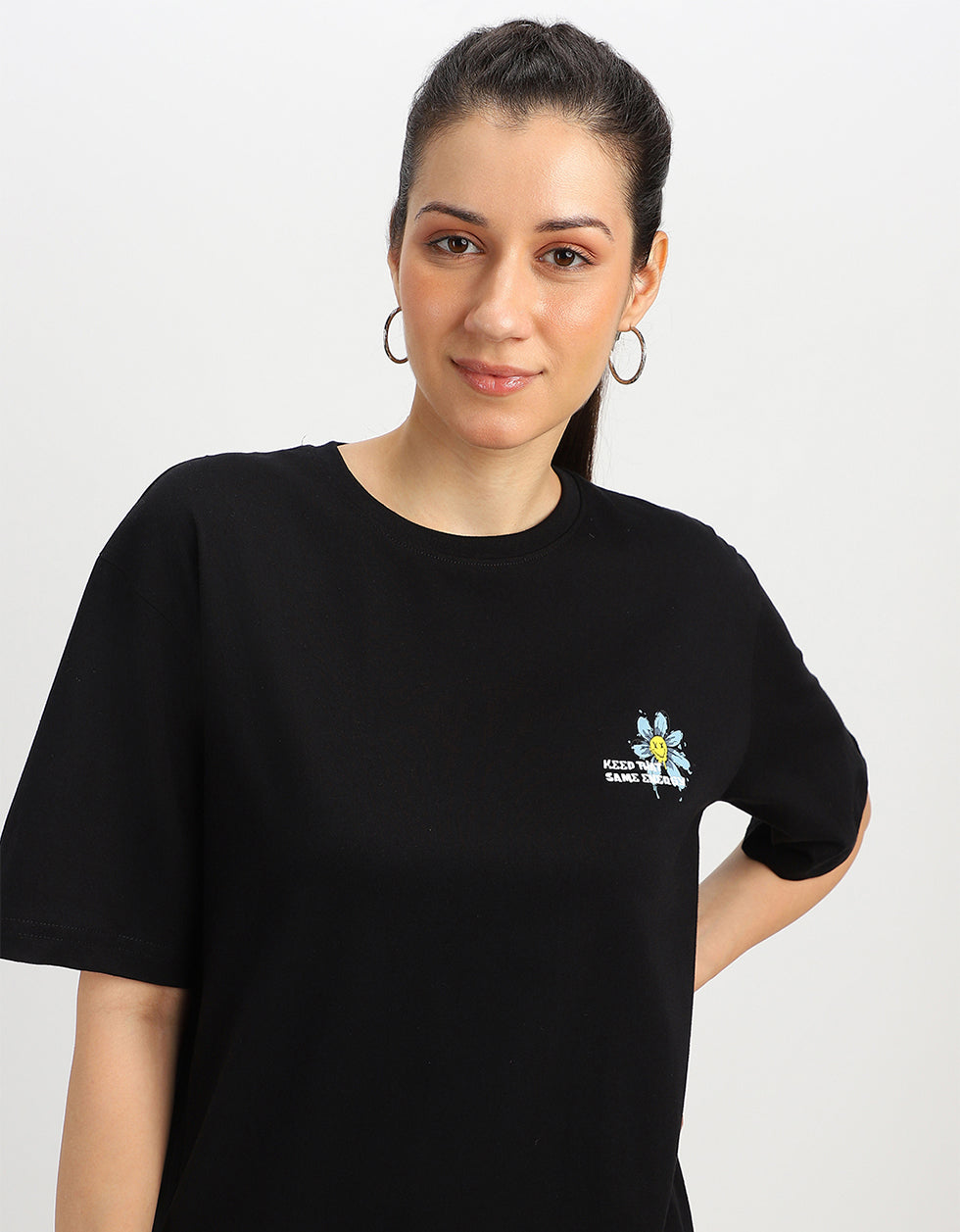 Energy Graphic Printed Black Oversized T-Shirt