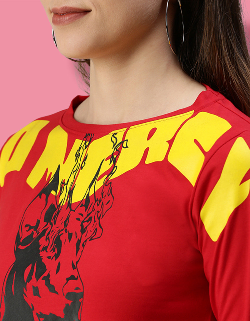 No Mercy Red Graphic Printed Crop-Top
