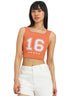Orange Graphic Printed Square Neck Cropped Tank Top