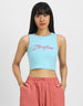 Blue Graphic Printed Round Neck Cropped Tank Top