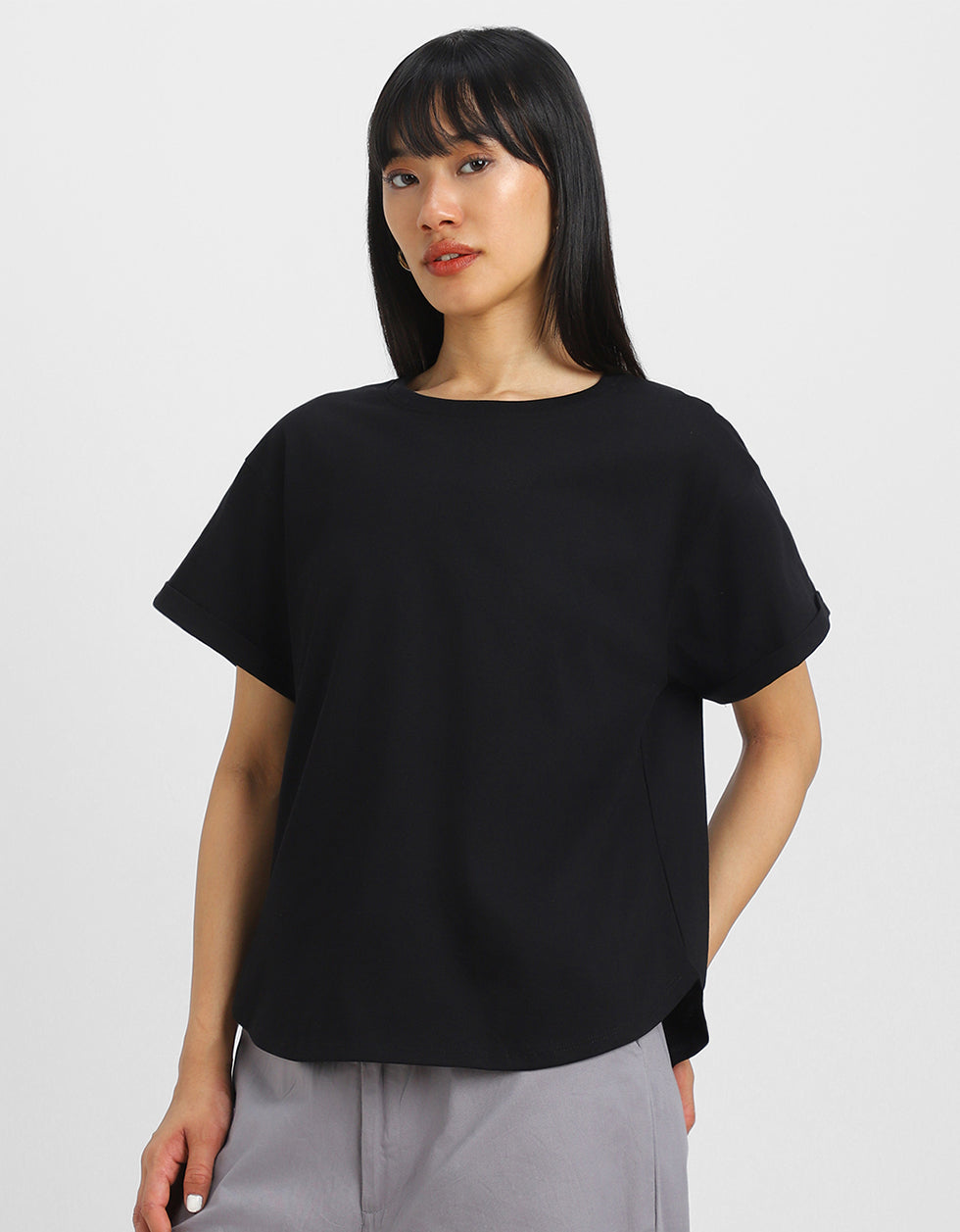 Black Plain Boyfriend Fit T-Shirt
