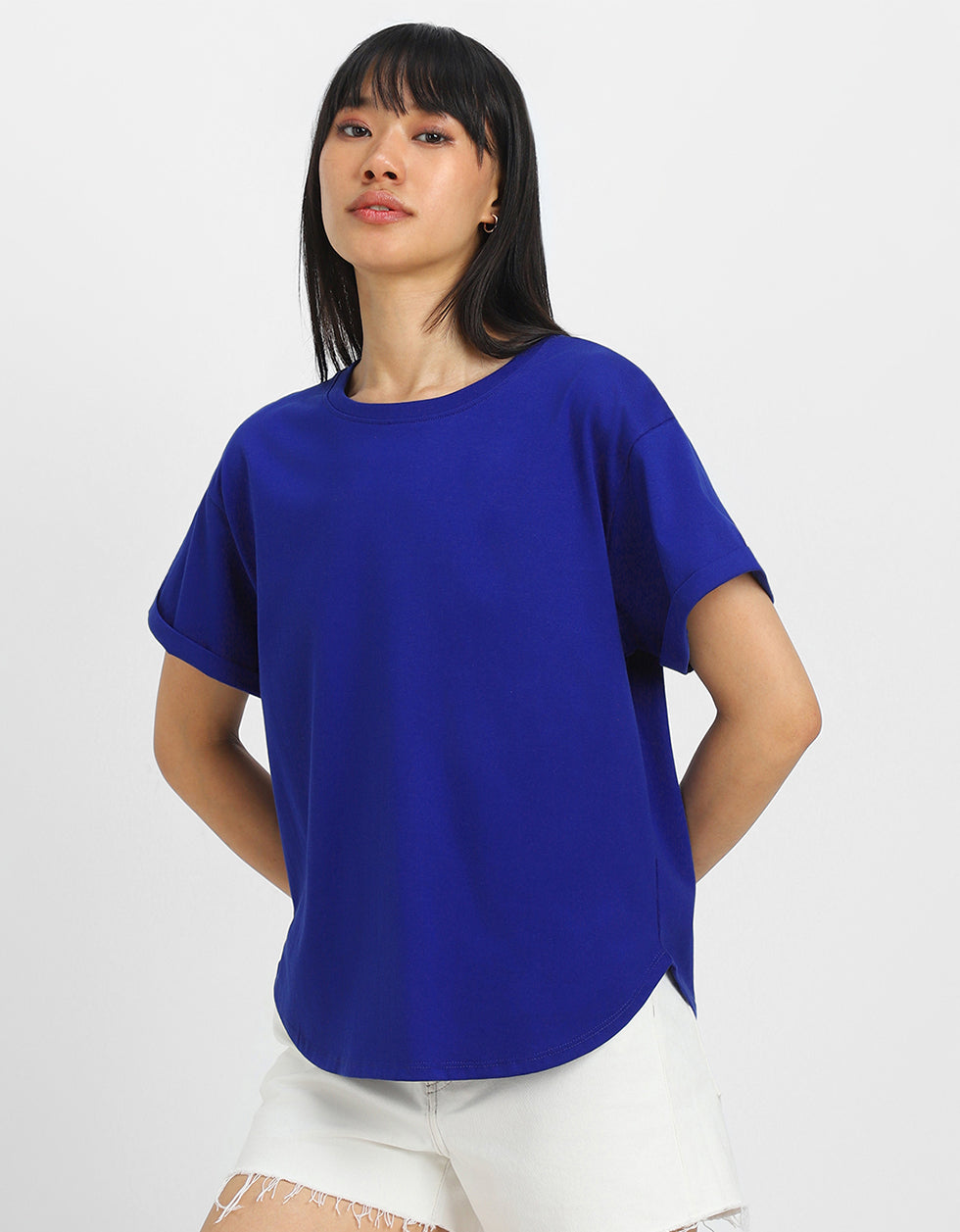 Blue Plain Boyfriend Fit T-Shirt