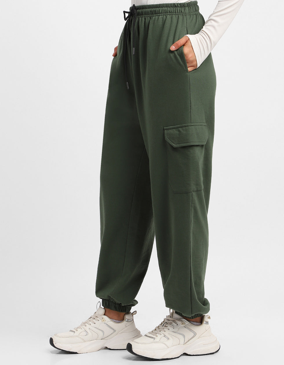 Olive Plain Baggy Fit Cargo Jogger