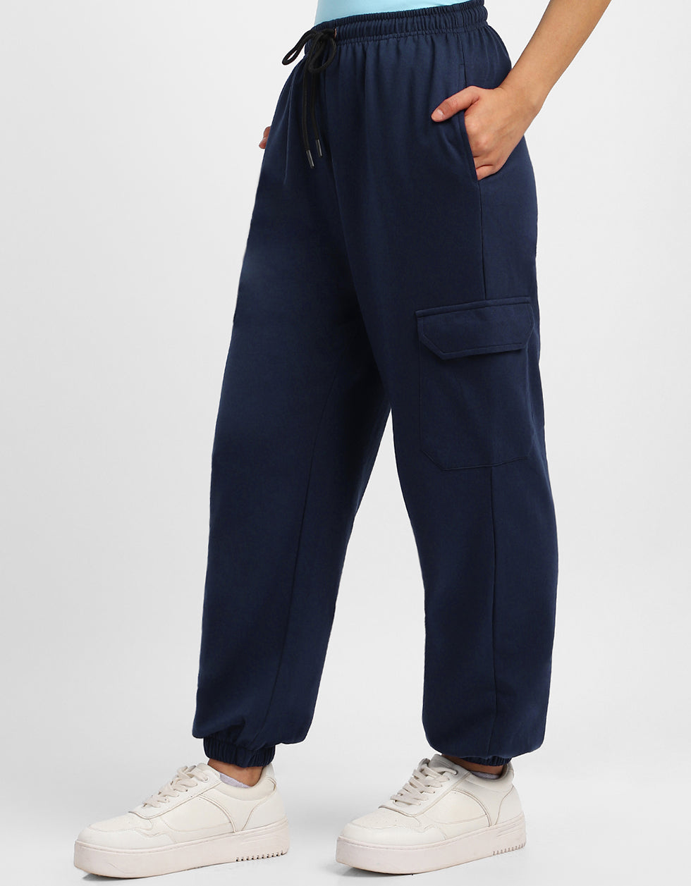 Navy Blue Plain Baggy Fit Cargo Jogger