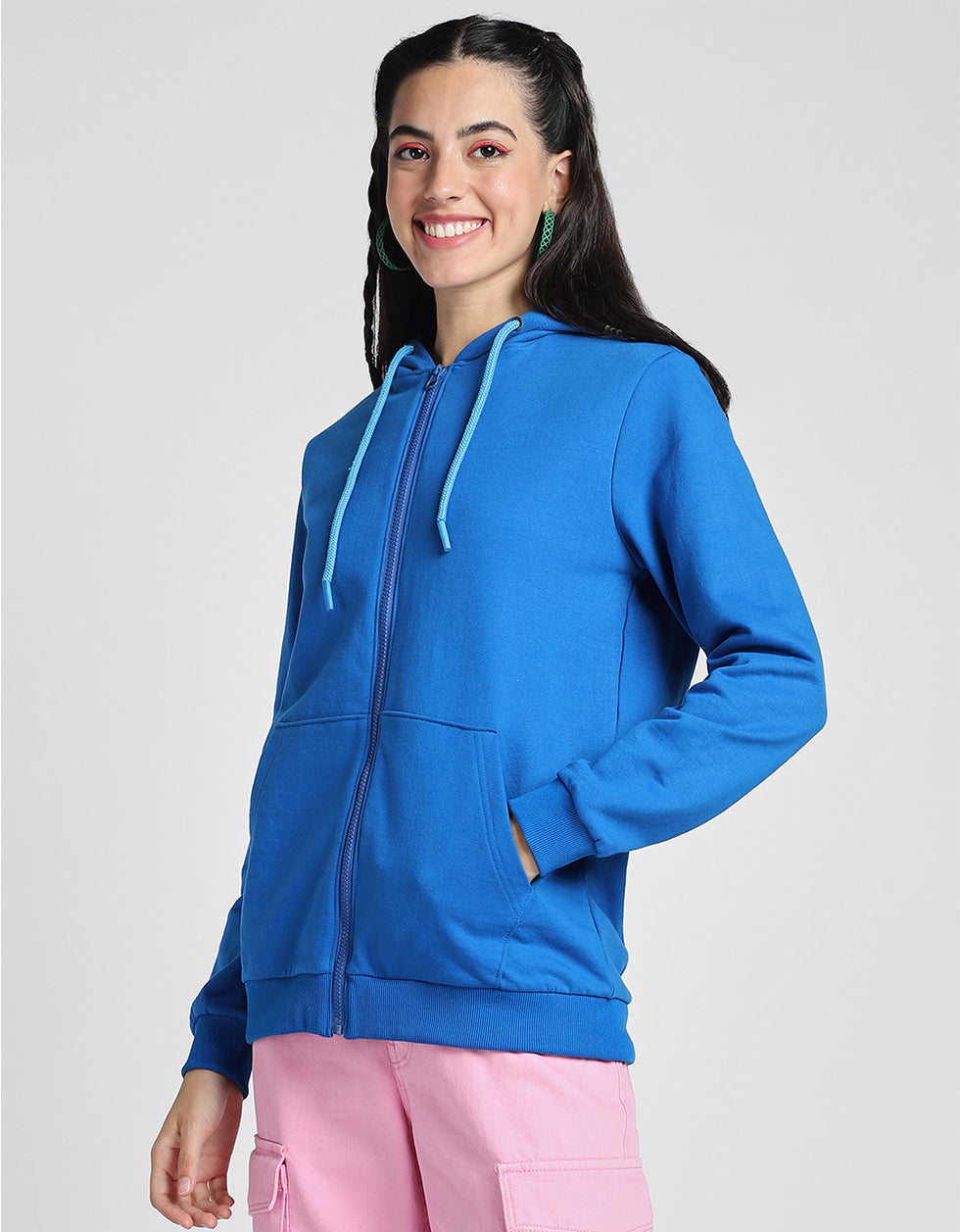 Plain Regular Fit Blue Zipper Jacket