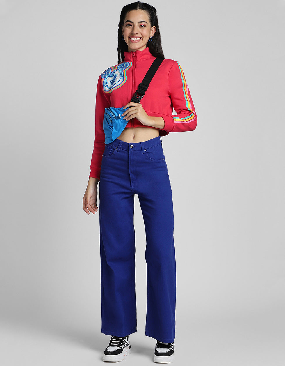 Mickey Mouse Printed Regular Fit Magenta Crop Jacket
