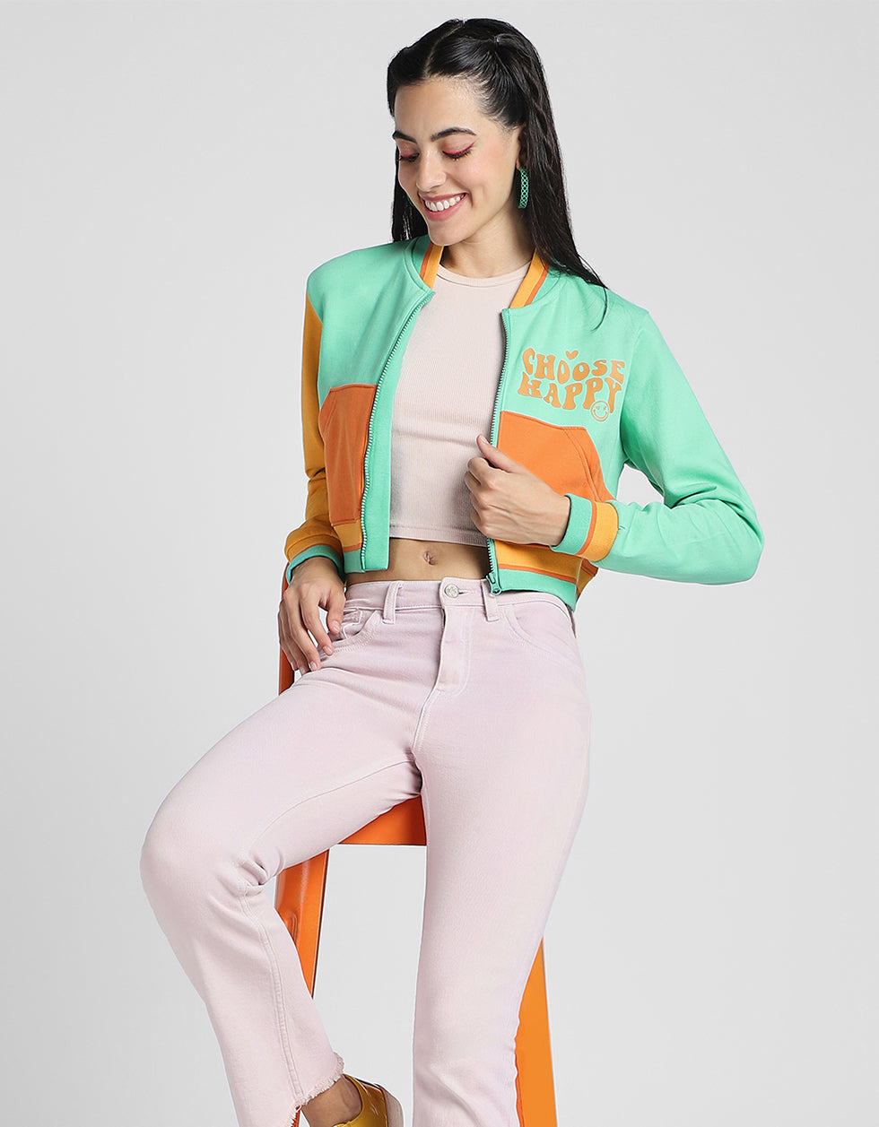 Choose Happy Multicolor Color Blocked Regular Fit Zipper Jacket
