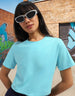 Ice-Blue Plain Regular Fit T-Shirt