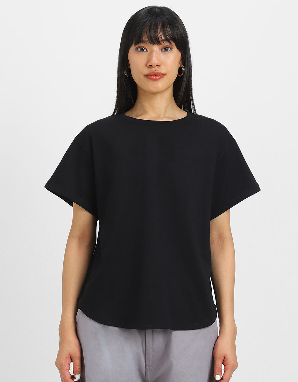 Black Plain Boyfriend Fit T-Shirt