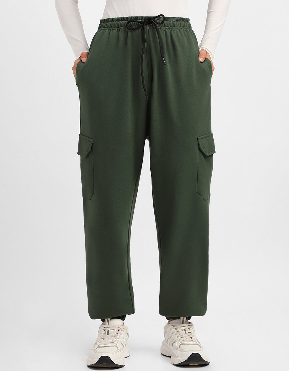 Olive Plain Baggy Fit Cargo Jogger