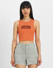 Orange Graphic Printed Round Neck Cropped Tank Top