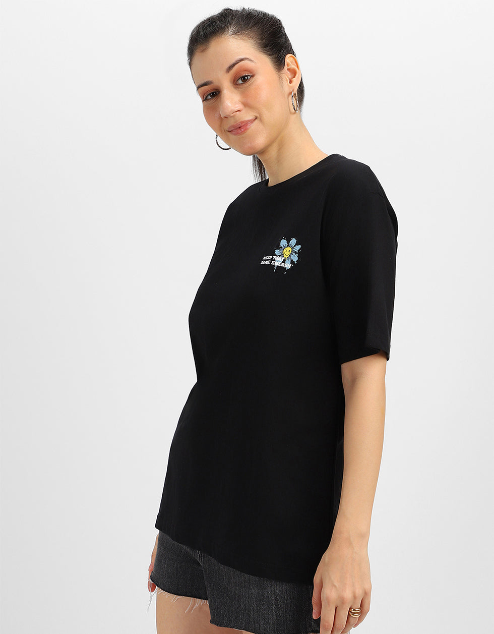 Energy Graphic Printed Black Oversized T-Shirt