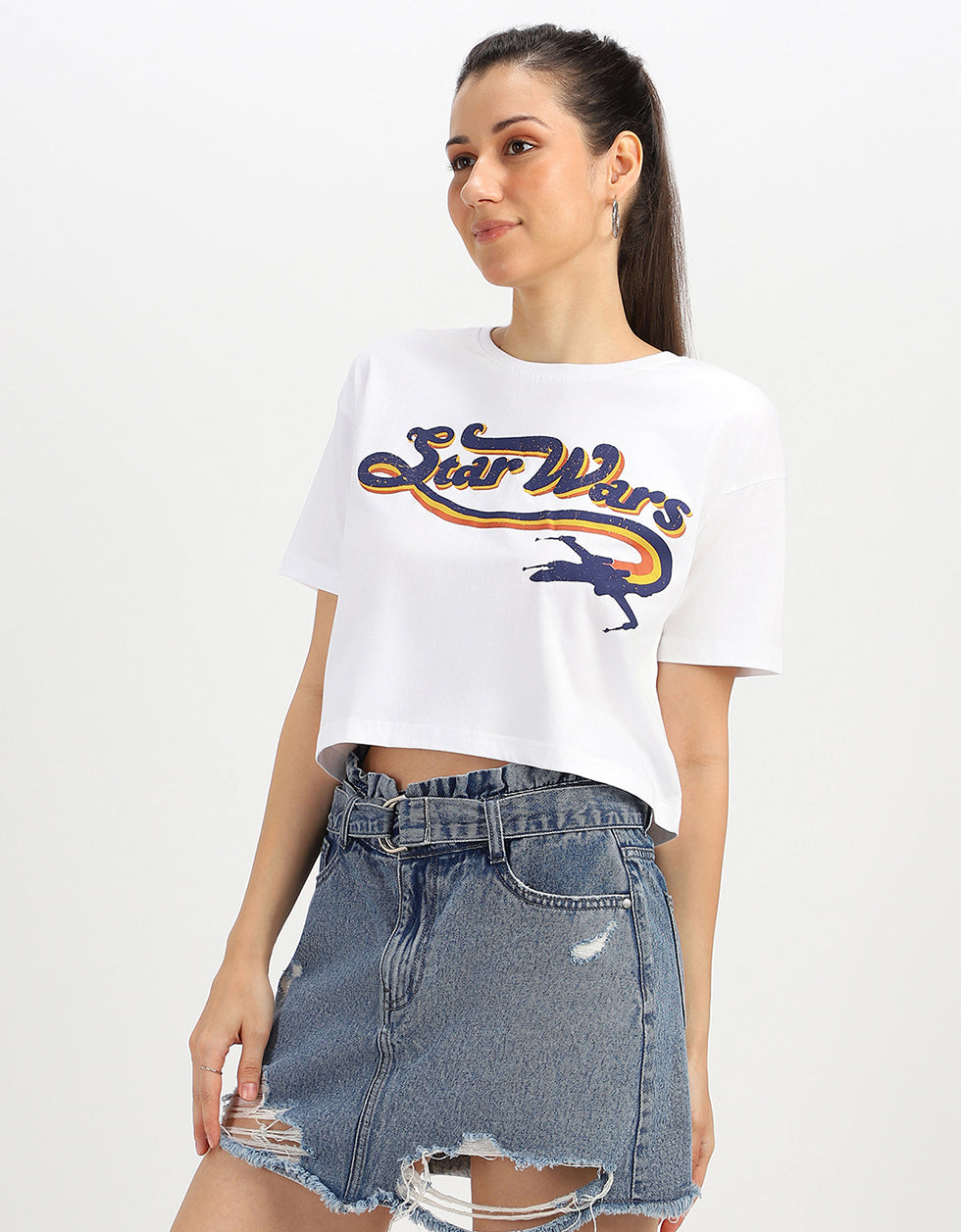 Star Wars White Graphic Printed Crop-Top