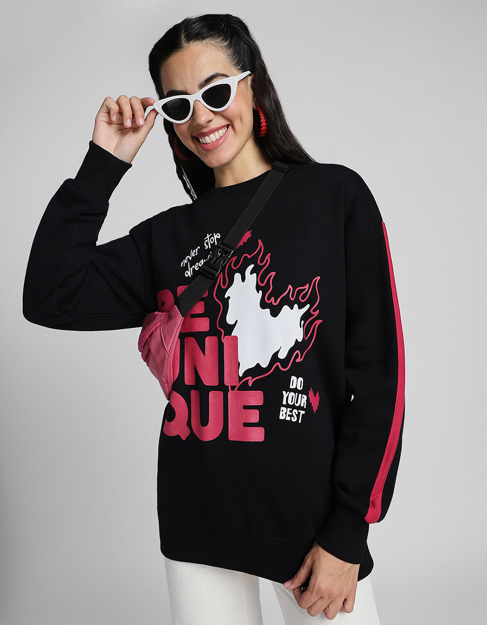 Be Unique Graphic Printed Regular Fit Black Sweatshirt