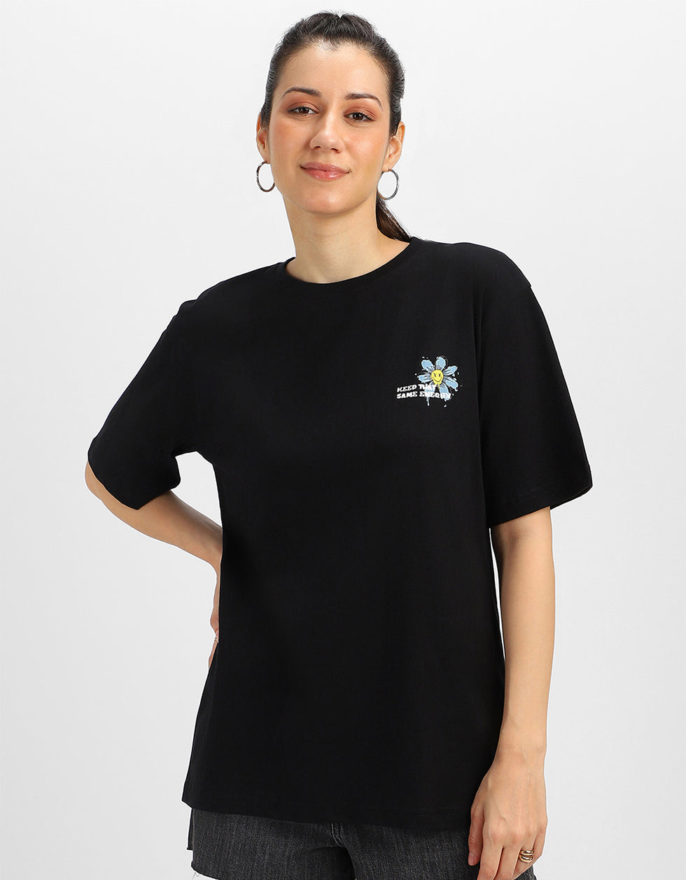 Energy Graphic Printed Black Oversized T-Shirt