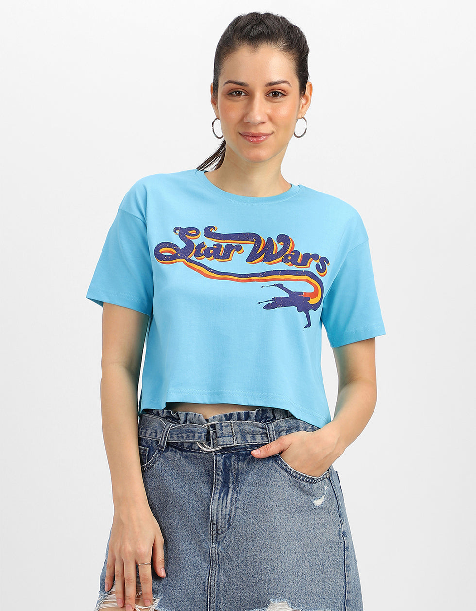 Star Wars Blue Graphic Printed Crop-Top