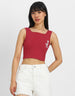 Red Graphic Printed Square Neck Cropped Tank Top