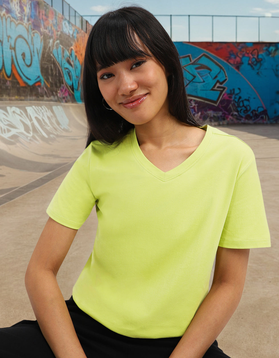 Limeade Plain V-Neck Regular Fit T-Shirt – Juneberry