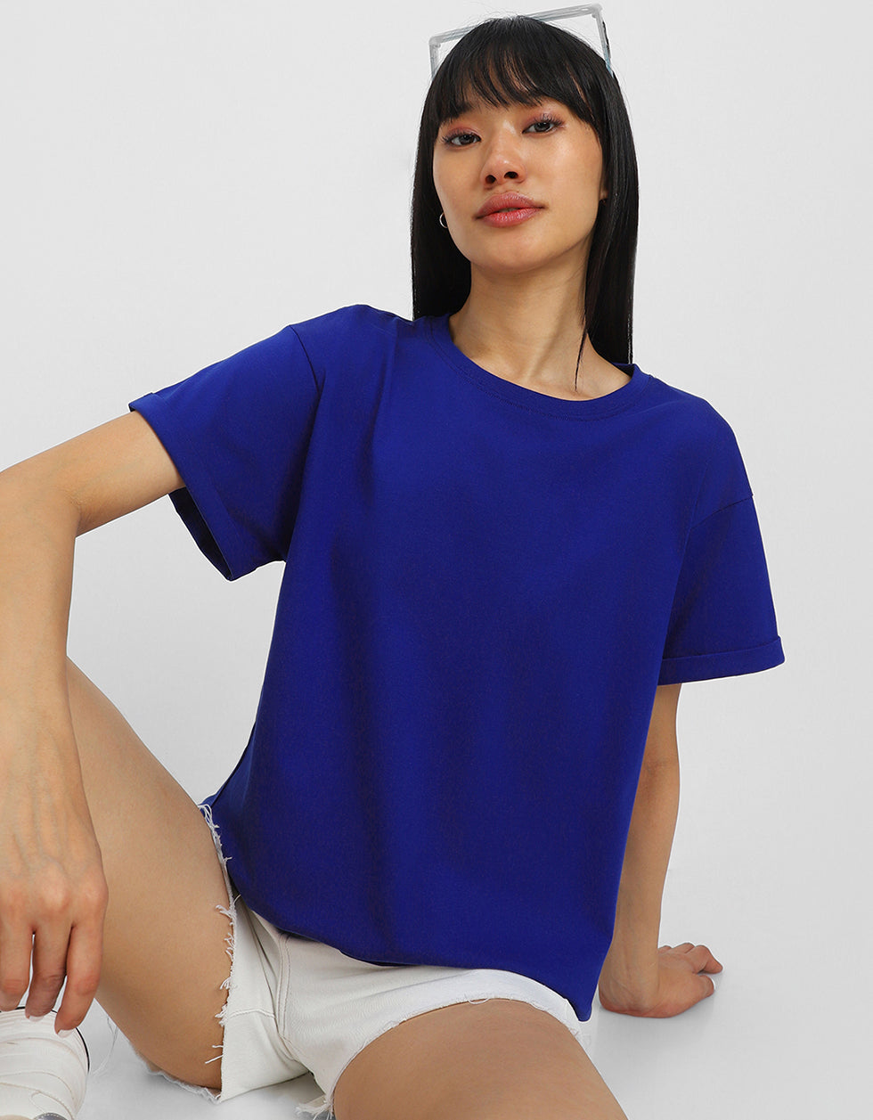 Blue Plain Boyfriend Fit T-Shirt