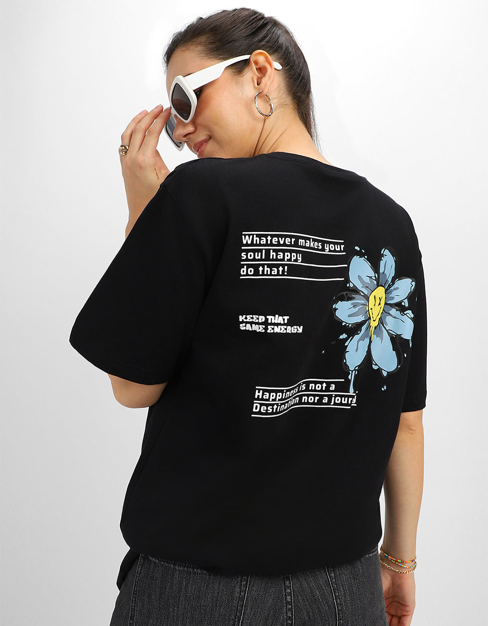 Energy Graphic Printed Black Oversized T-Shirt
