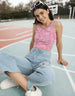 Pink Printed Square Neck Cropped Tank Top