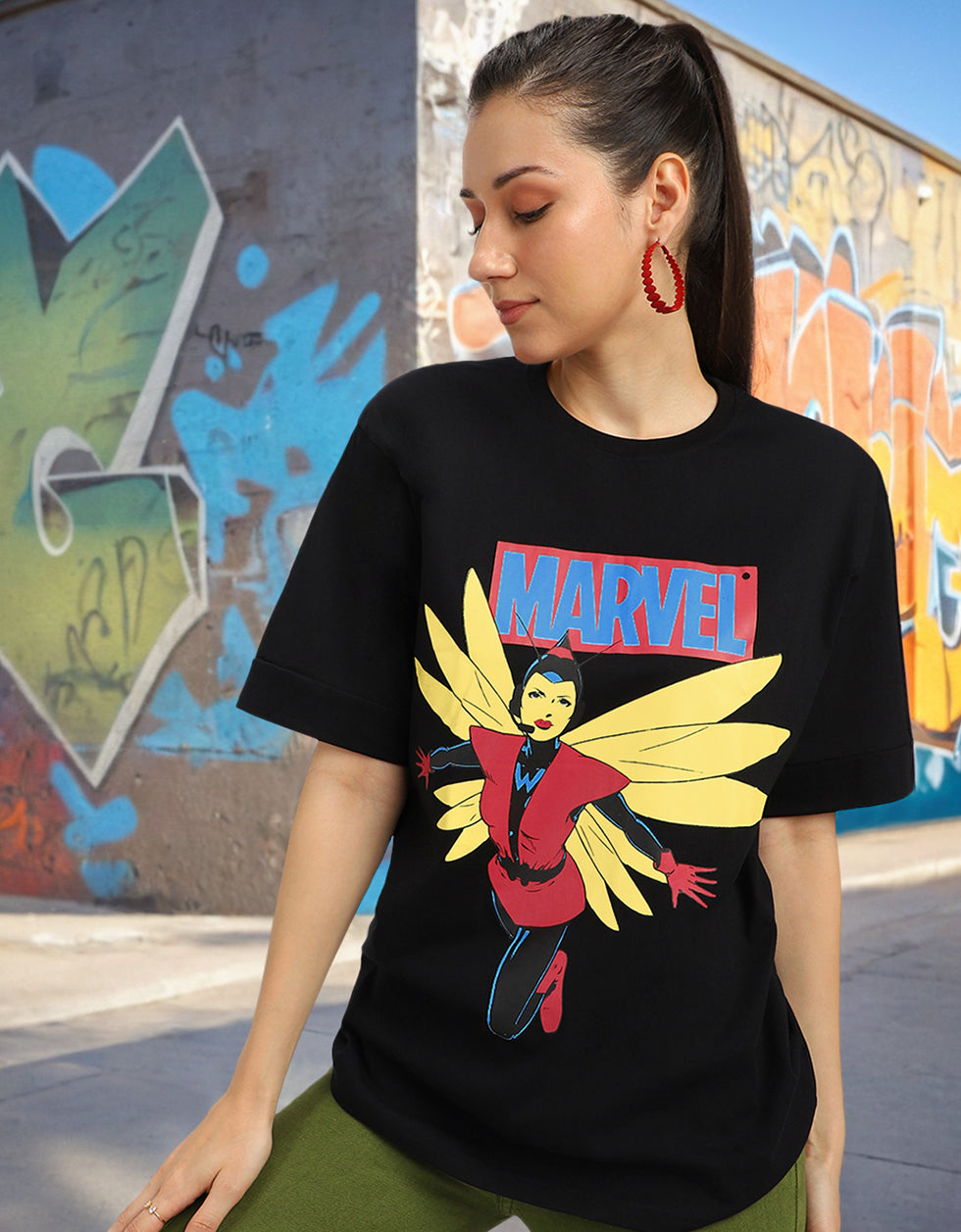 Marvel Black Oversized Fit Graphic T-Shirt