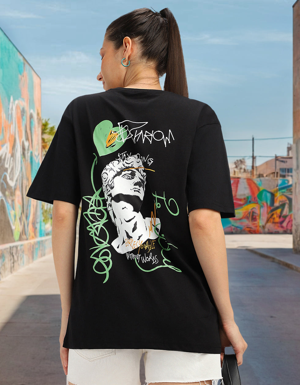 Stay Strong Black Oversized Fit Graphic T-Shirt
