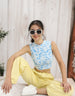 Blue Radiance Floral Printed High Neck Cropped Tank Top