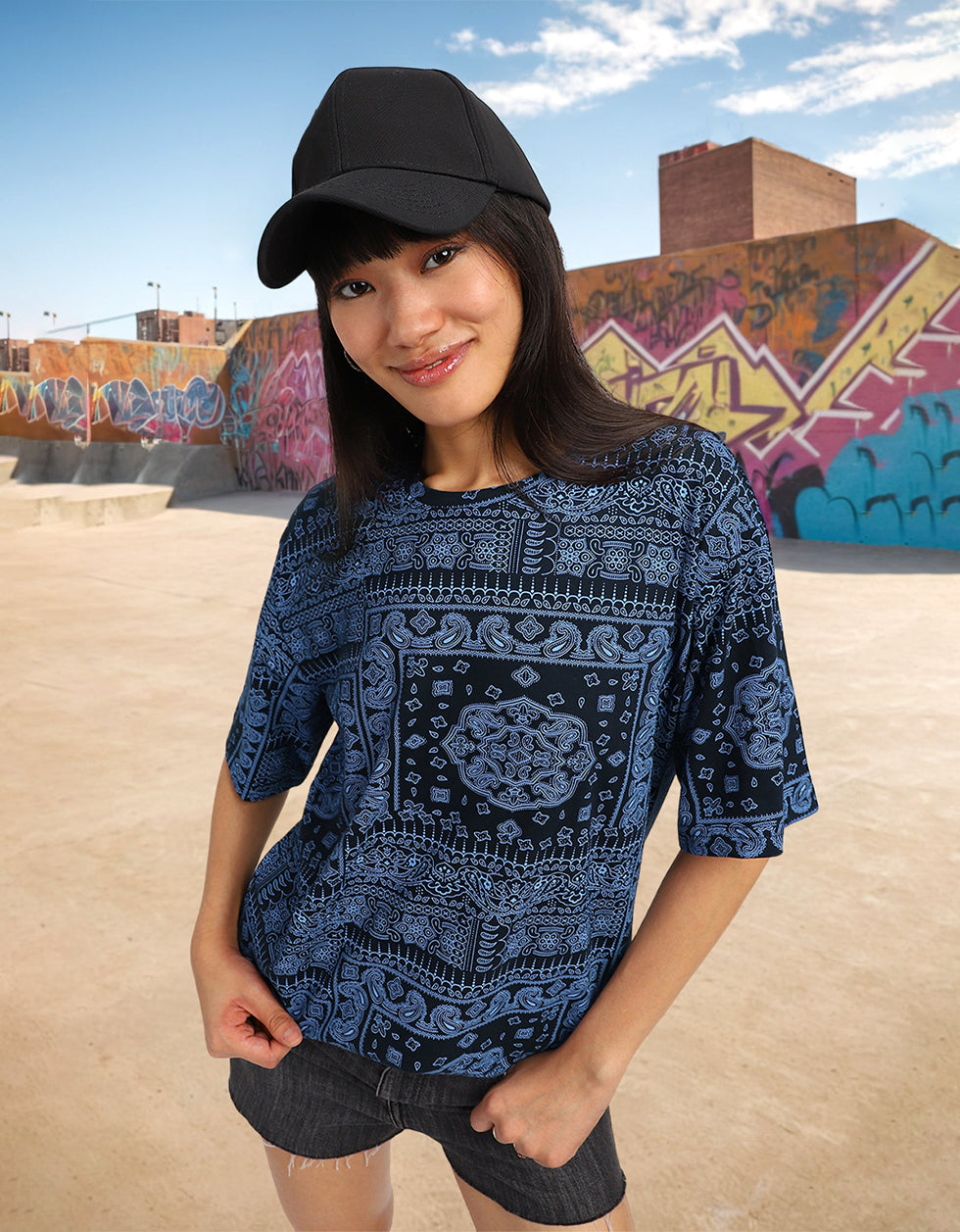 Paisley Printed Navy Oversized T-shirt