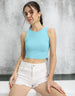 Ice Blue Plain Round Neck Cropped Tank Top