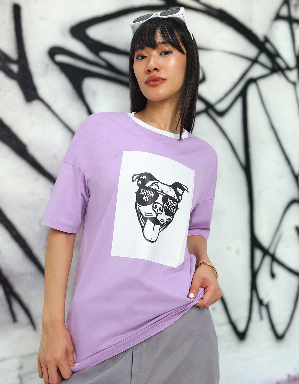 Show Me Patties Lilac Oversized Fit Graphic T-Shirt