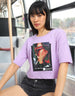 Purple Graphic Printed Oversized Crop Top