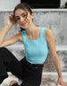 Ice Blue Plain Square Neck Cropped Tank Top