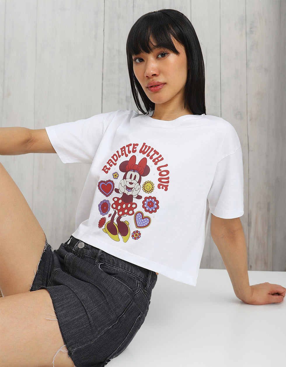 Radiate With Love White Graphic Printed Crop-Top