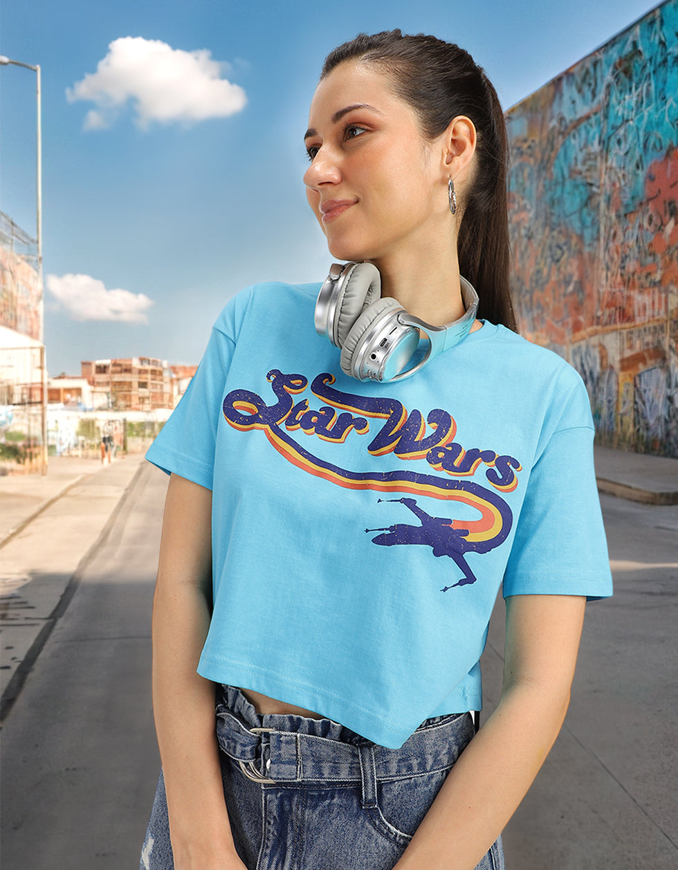 Star Wars Blue Graphic Printed Crop-Top