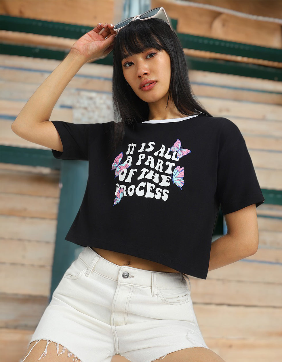 Part Of The Process Black Graphic Printed Crop-Top