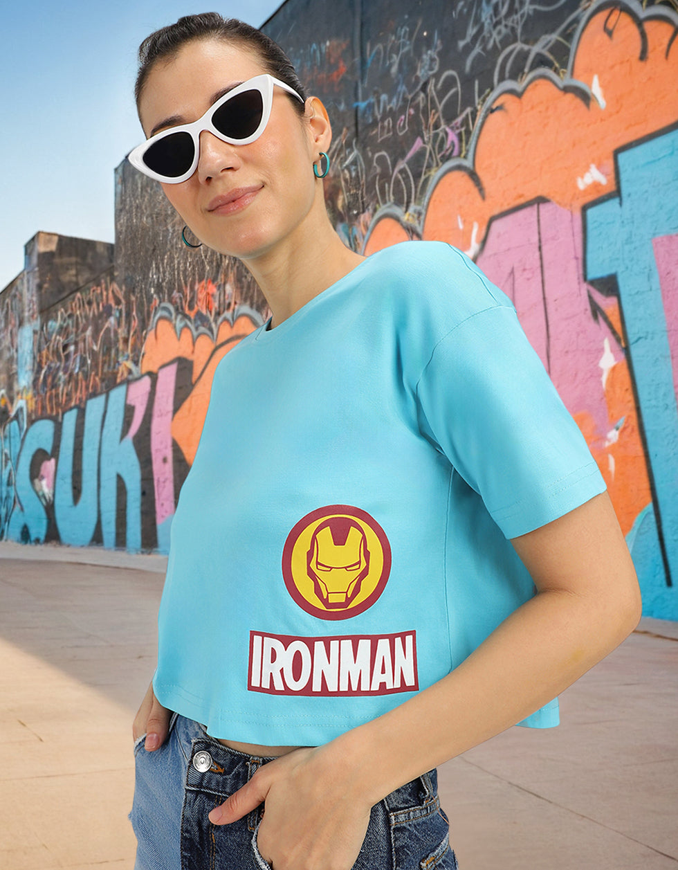 IRONMAN Blue Graphic Printed Crop-Top
