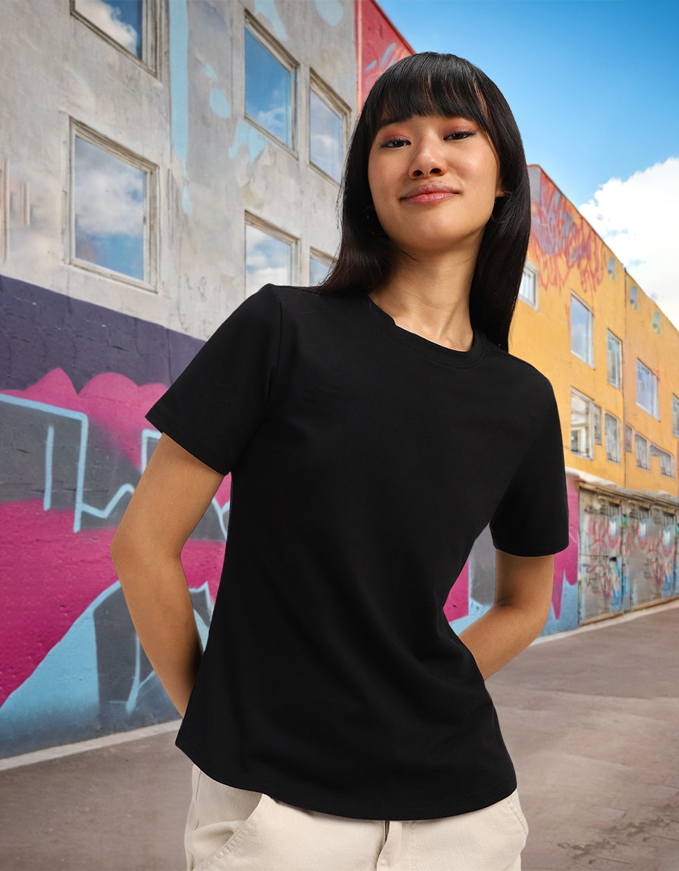Black Plain Regular Fit T-Shirt