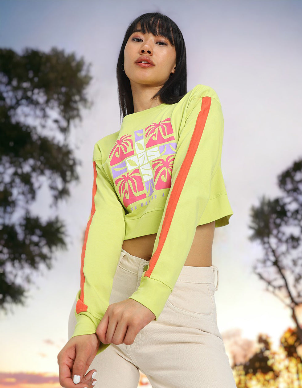 One Day Yellow Graphic Printed Crop-Top