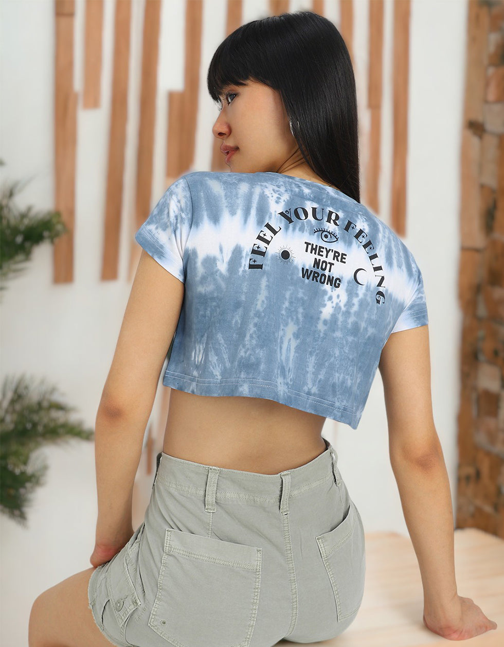 Feel Your Feeling Blue Graphic Printed Crop-Top