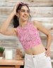 Pink Printed Round Neck Neck Cropped Tank Top